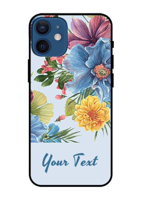 iPhone 12 Mini Custom Glass Mobile Case - Stunning Watercolored Flowers Painting Design