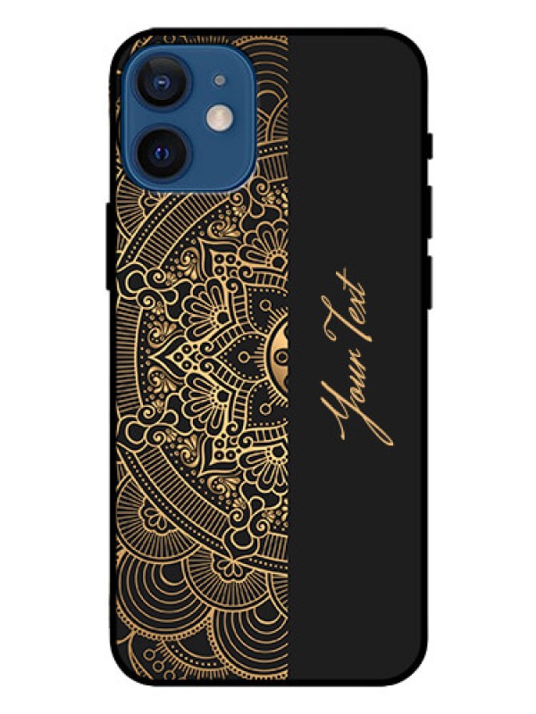Custom iPhone 12 Mini Photo Printing on Glass Case - Mandala art with custom text Design