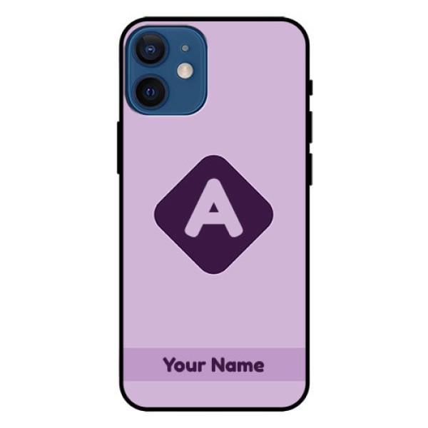iPhone 12 Mini Custom Glass Mobile Case - Custom Letter in curved badge Design