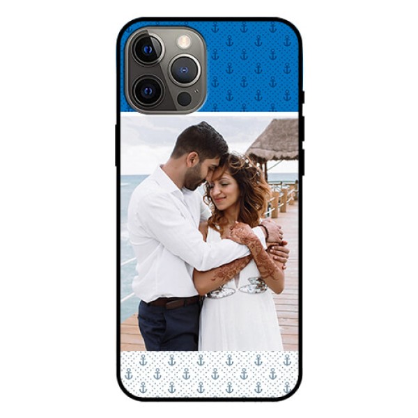 Iphone 12 Pro Max Photo Printing on Glass Case  - Blue Anchors Design
