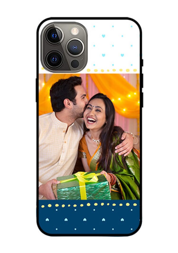 Iphone 12 Pro Max Personalized Glass Phone Case  - White and Blue Abstract Design