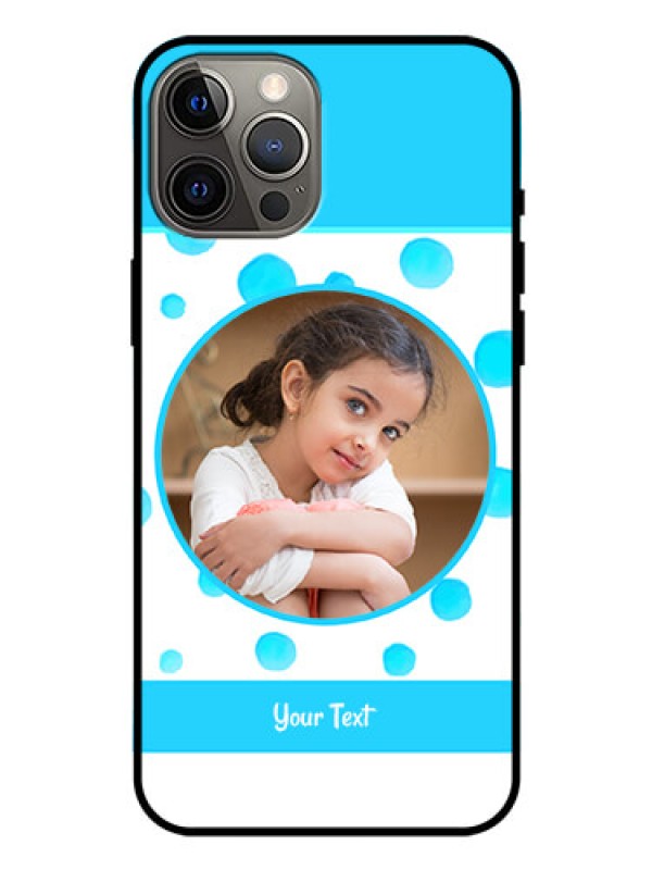 Custom Iphone 12 Pro Max Photo Printing on Glass Case  - Blue Bubbles Pattern Design
