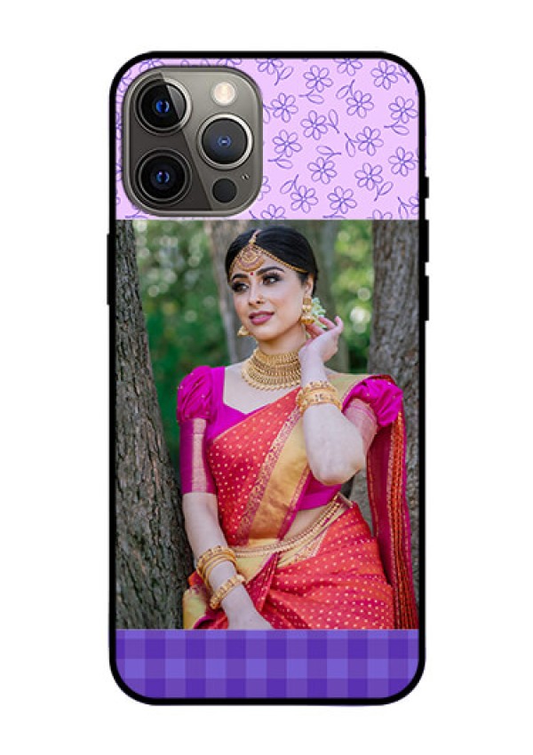 Iphone 12 Pro Max Custom Glass Phone Case  - Purple Floral Design