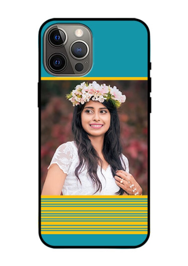 Iphone 12 Pro Max Custom Glass Phone Case  - Yellow & Blue Design 