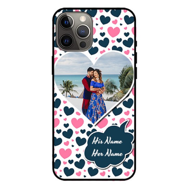 Iphone 12 Pro Max Custom Glass Phone Case - Pink & Blue Heart Design Iphone 12 Pro Max Custom Glass Phone Case - Pink & Blue Heart Design
