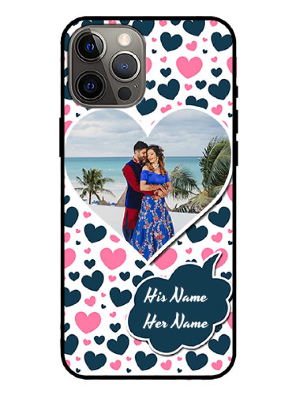 Custom Iphone 12 Pro Max Custom Glass Phone Case  - Pink & Blue Heart Design