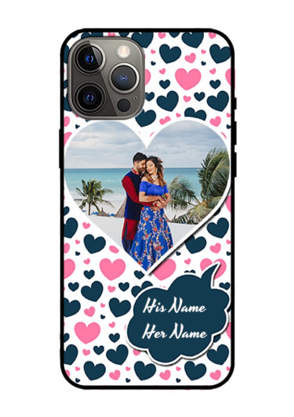 Iphone 12 Pro Max Custom Glass Phone Case  - Pink & Blue Heart Design