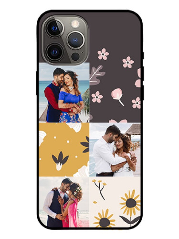 Custom Iphone 12 Pro Max Photo Printing on Glass Case  - 3 Images with Floral Design
