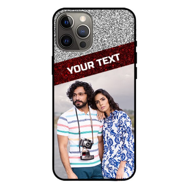 Iphone 12 Pro Max Personalized Glass Phone Case - Image Holder with Glitter Strip Design Iphone 12 Pro Max Personalized Glass Phone Case - Image Holder with Glitter Strip Design