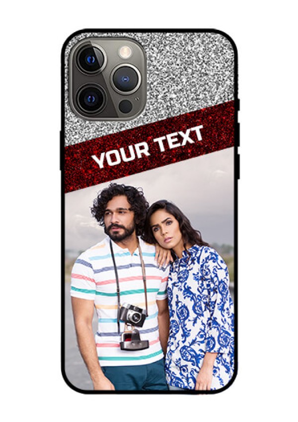 Iphone 12 Pro Max Personalized Glass Phone Case  - Image Holder with Glitter Strip Design