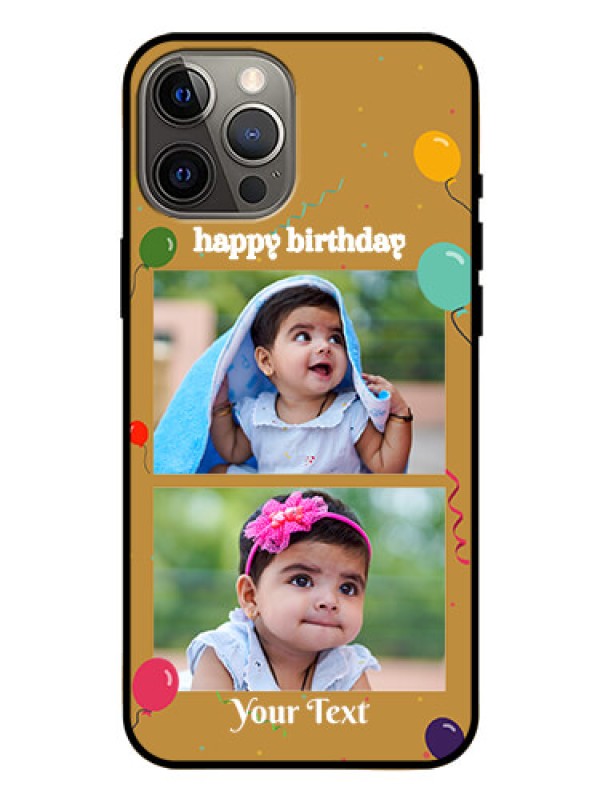 Custom Iphone 12 Pro Max Personalized Glass Phone Case  - Image Holder with Birthday Celebrations Design