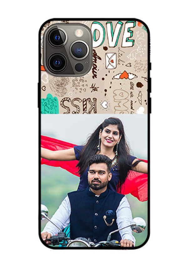 Iphone 12 Pro Max Custom Glass Phone Case  - Love Doodle Pattern 