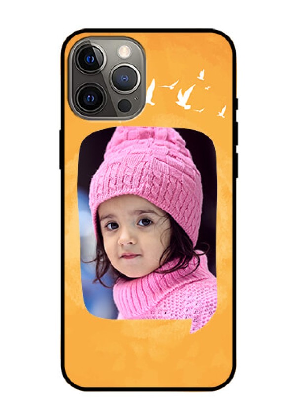 Iphone 12 Pro Max Personalized Glass Phone Case  - Water Color Design with Bird Icons