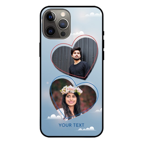 Iphone 12 Pro Max Custom Glass Mobile Case - Blue Color Couple Design Iphone 12 Pro Max Custom Glass Mobile Case - Blue Color Couple Design