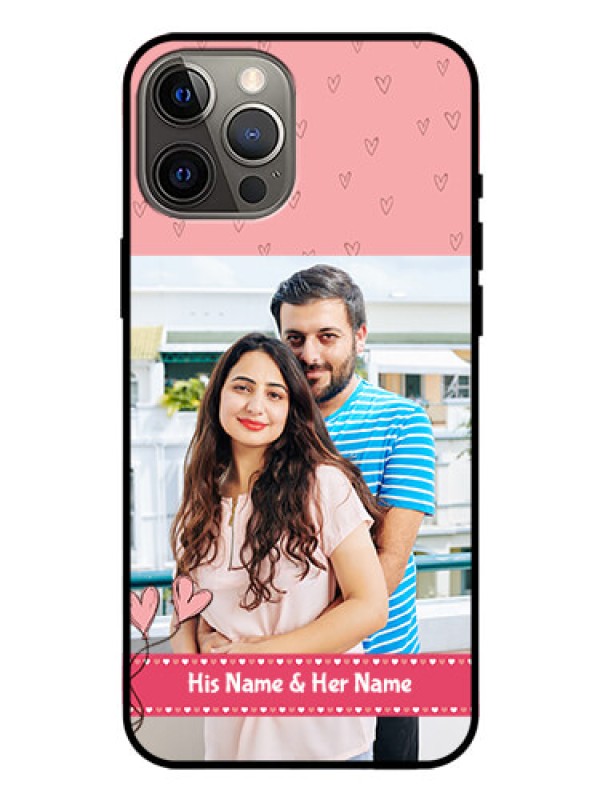 Custom Iphone 12 Pro Max Personalized Glass Phone Case  - Love Design Peach Color