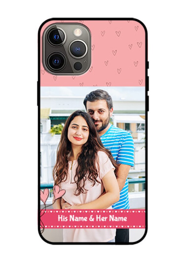 Iphone 12 Pro Max Personalized Glass Phone Case  - Love Design Peach Color