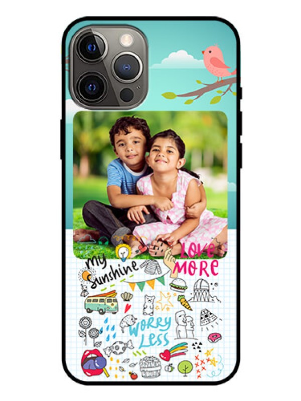 Custom Iphone 12 Pro Max Photo Printing on Glass Case  - Doodle love Design