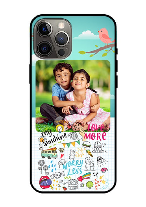 Iphone 12 Pro Max Photo Printing on Glass Case  - Doodle love Design