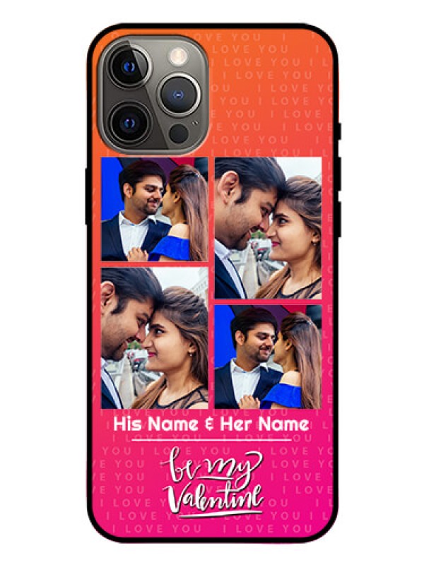 Custom Iphone 12 Pro Max Custom Glass Phone Case  - I Love You Pink Design