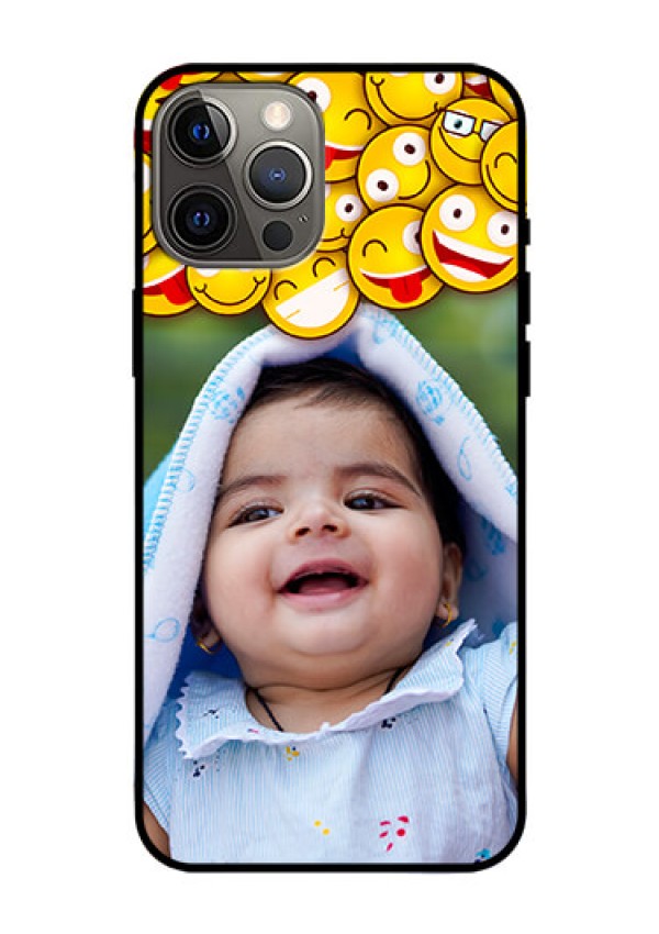 Iphone 12 Pro Max Custom Glass Mobile Case  - with Smiley Emoji Design