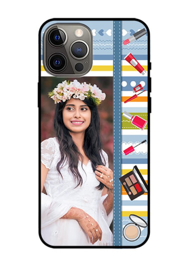 Iphone 12 Pro Max Personalized Glass Phone Case  - Makeup Icons Design