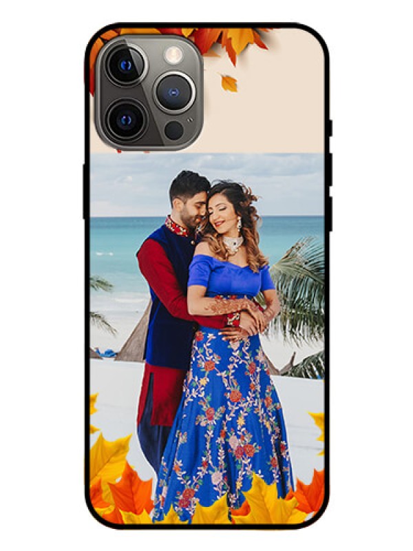 Custom Iphone 12 Pro Max Photo Printing on Glass Case  - Autumn Maple Leaves Design