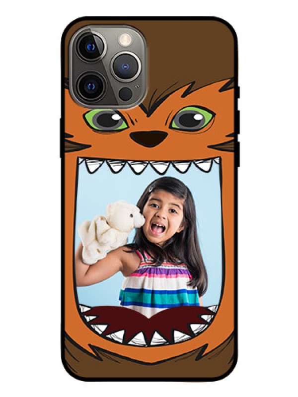 Custom Iphone 12 Pro Max Photo Printing on Glass Case  - Owl Monster Back Case Design