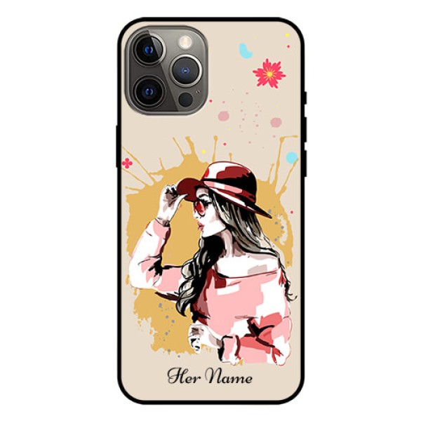 iPhone 12 Pro Max Photo Printing on Glass Case - Women with pink hat Design iPhone 12 Pro Max Photo Printing on Glass Case - Women with pink hat Design