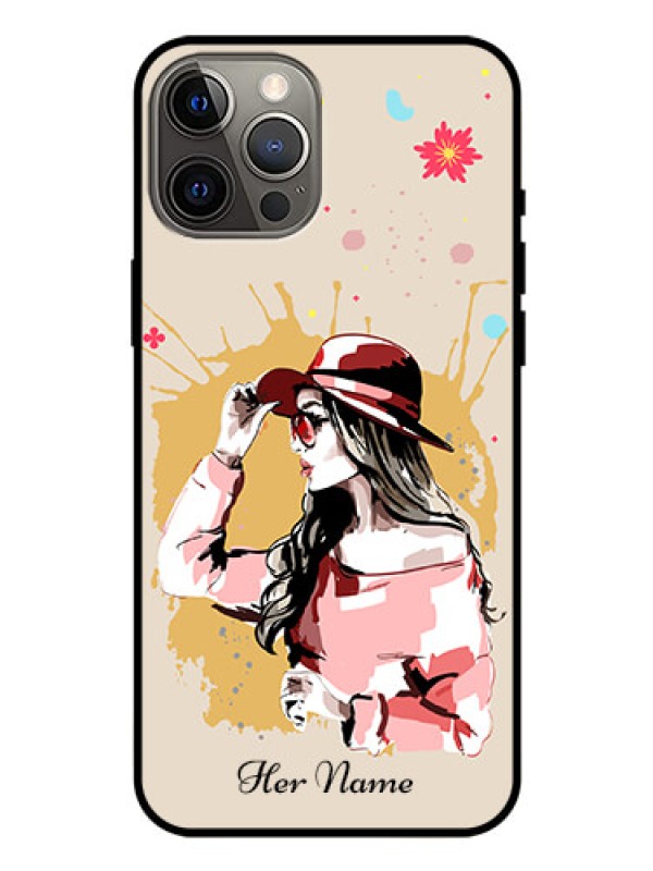 Custom iPhone 12 Pro Max Photo Printing on Glass Case - Women with pink hat Design