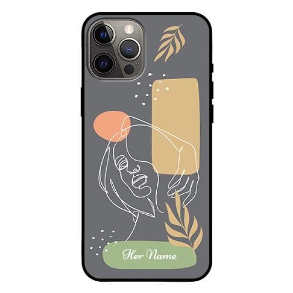 iPhone 12 Pro Max Custom Glass Phone Case - Gazing Woman line art Design iPhone 12 Pro Max Custom Glass Phone Case - Gazing Woman line art Design