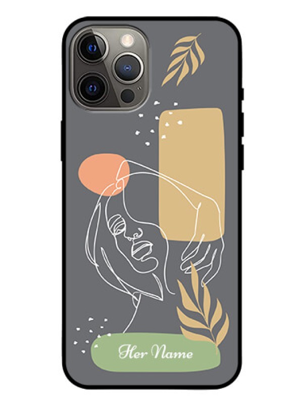 Custom iPhone 12 Pro Max Custom Glass Phone Case - Gazing Woman line art Design
