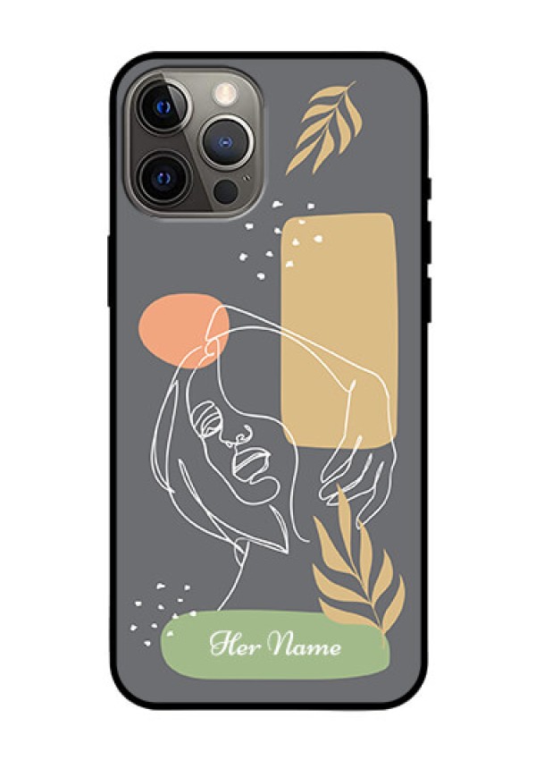 iPhone 12 Pro Max Custom Glass Phone Case - Gazing Woman line art Design
