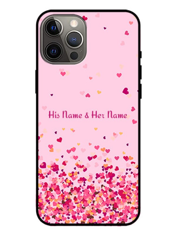 Custom iPhone 12 Pro Max Photo Printing on Glass Case - Floating Hearts Design