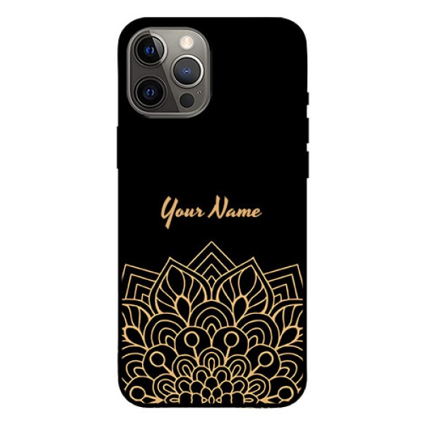 iPhone 12 Pro Max Custom Glass Phone Case - Golden mandala Design