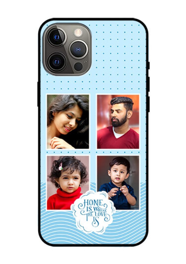 iPhone 12 Pro Max Custom Glass Phone Case - Cute love quote with 4 pic upload Design