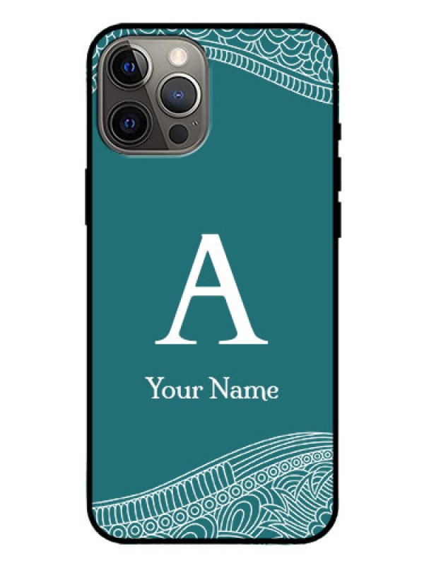 Custom iPhone 12 Pro Max Personalized Glass Phone Case - line art pattern with custom name Design