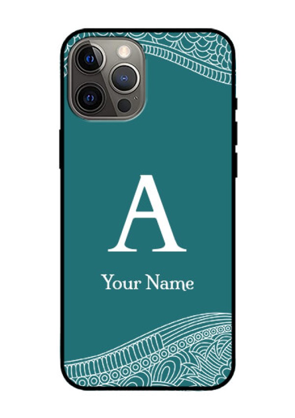 iPhone 12 Pro Max Personalized Glass Phone Case - line art pattern with custom name Design