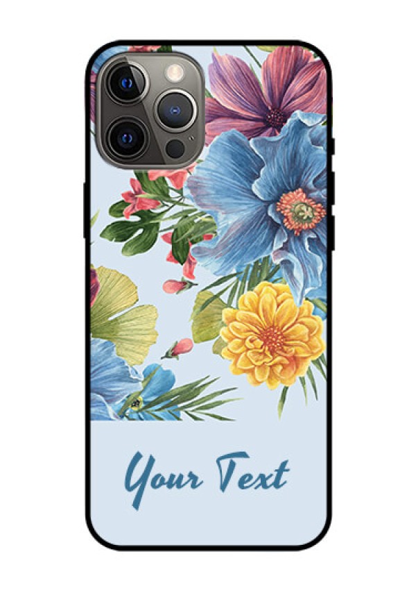 iPhone 12 Pro Max Custom Glass Mobile Case - Stunning Watercolored Flowers Painting Design