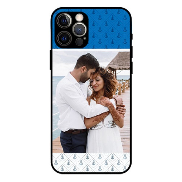 Iphone 12 Pro Photo Printing on Glass Case  - Blue Anchors Design