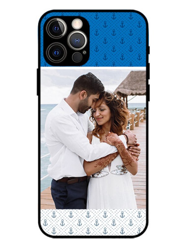Custom Iphone 12 Pro Photo Printing on Glass Case  - Blue Anchors Design