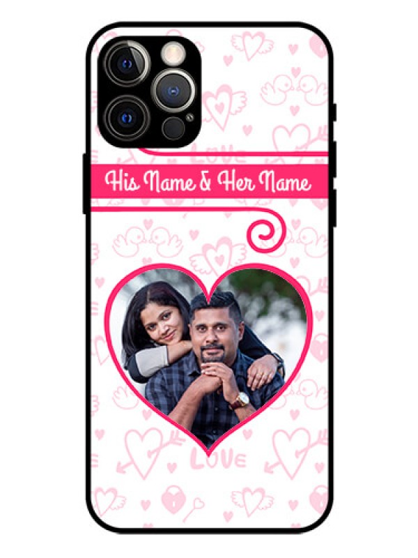 Custom Iphone 12 Pro Personalized Glass Phone Case  - Heart Shape Love Design