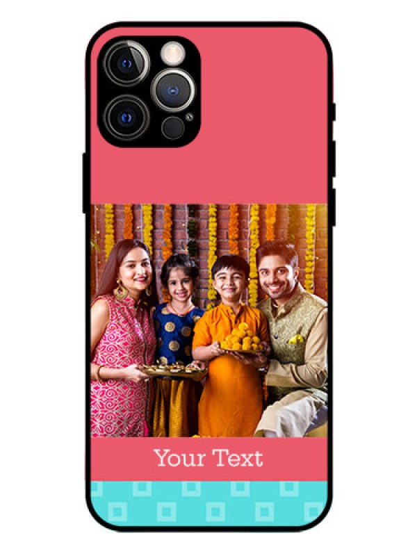 Custom Iphone 12 Pro Personalized Glass Phone Case  - Peach & Blue Color Design