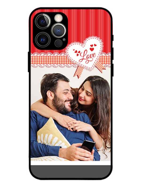 Custom Iphone 12 Pro Custom Glass Mobile Case  - Red Love Pattern Design