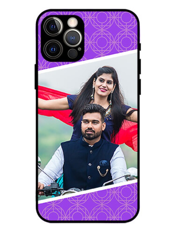 Custom Iphone 12 Pro Custom Glass Phone Case  - Violet Pattern Design