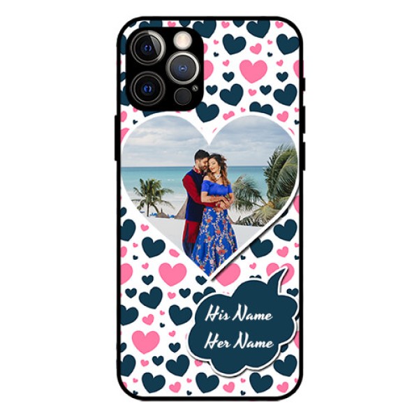 Iphone 12 Pro Custom Glass Phone Case - Pink & Blue Heart Design Iphone 12 Pro Custom Glass Phone Case - Pink & Blue Heart Design