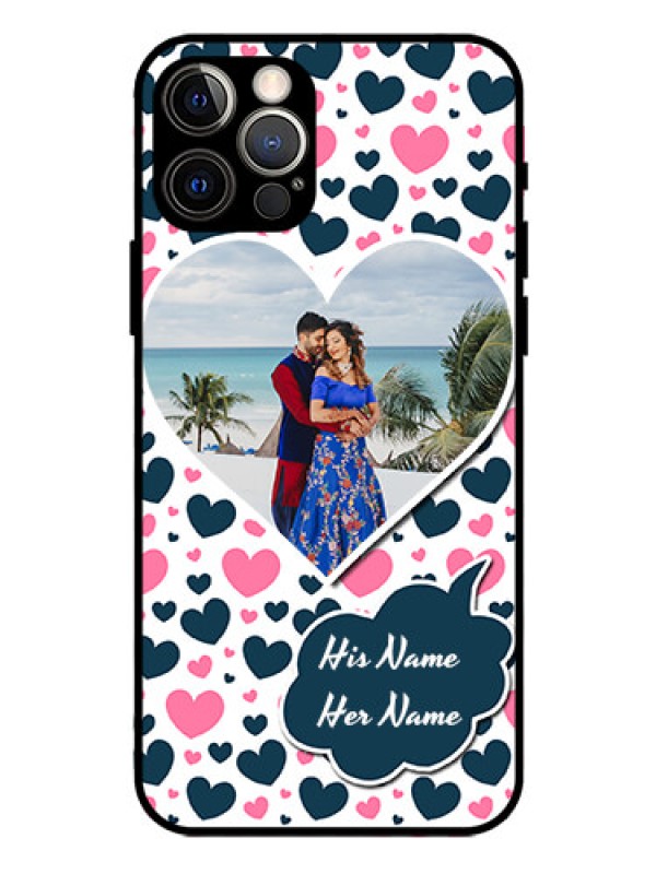 Custom Iphone 12 Pro Custom Glass Phone Case  - Pink & Blue Heart Design