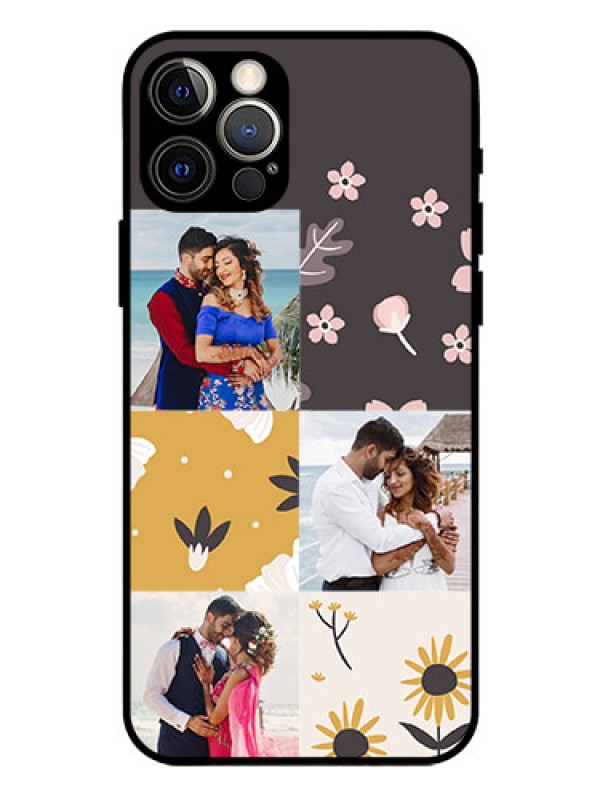 Custom Iphone 12 Pro Photo Printing on Glass Case  - 3 Images with Floral Design