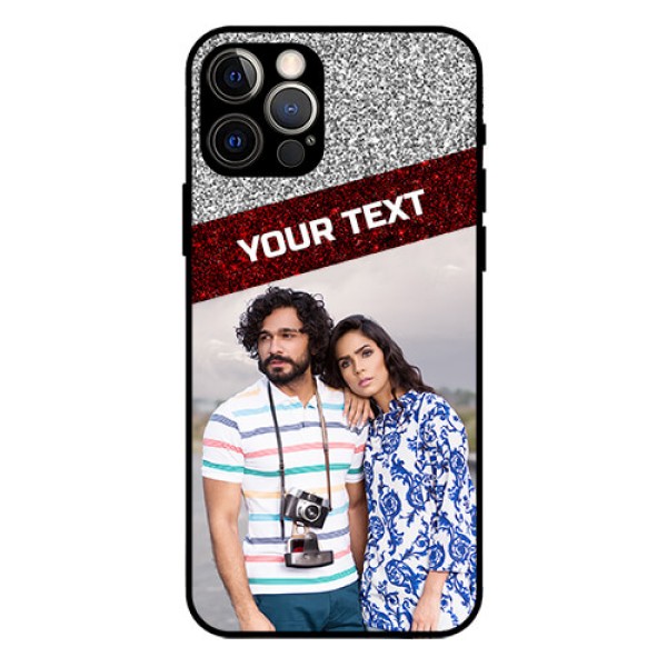 Iphone 12 Pro Personalized Glass Phone Case  - Image Holder with Glitter Strip Design