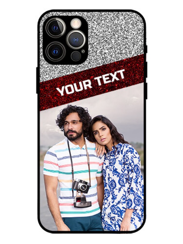 Custom Iphone 12 Pro Personalized Glass Phone Case  - Image Holder with Glitter Strip Design