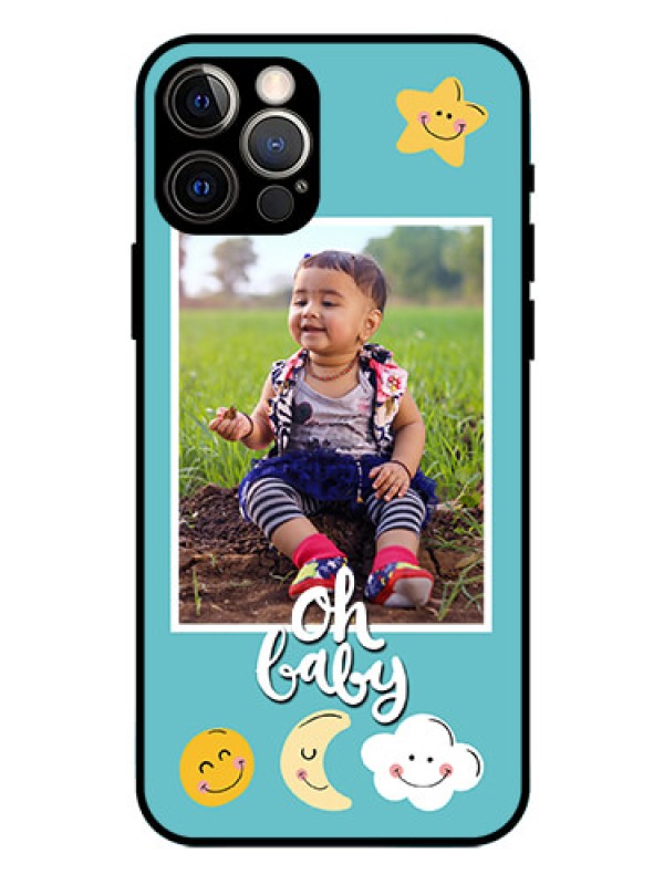 Custom Iphone 12 Pro Personalized Glass Phone Case  - Smiley Kids Stars Design